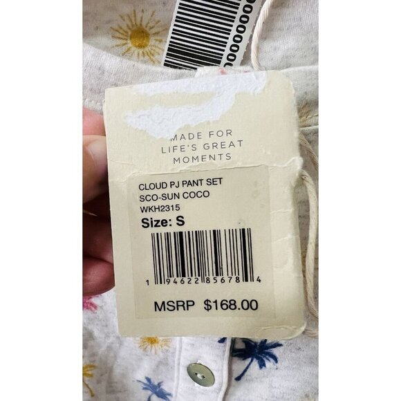 Faherty Cream Long-Sleeve Palm Tree Print Henley Pajama Top - Picture 6 of 8